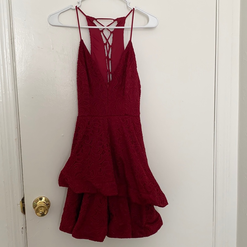 Red/Burgundy Criss Cross Windsor Dress Low Cut